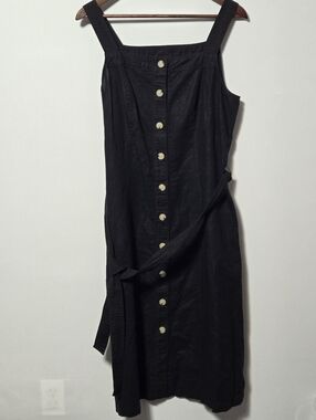 Liz Claiborne Black Linen Blend Button Front Midi Dress Medium Casual Summer